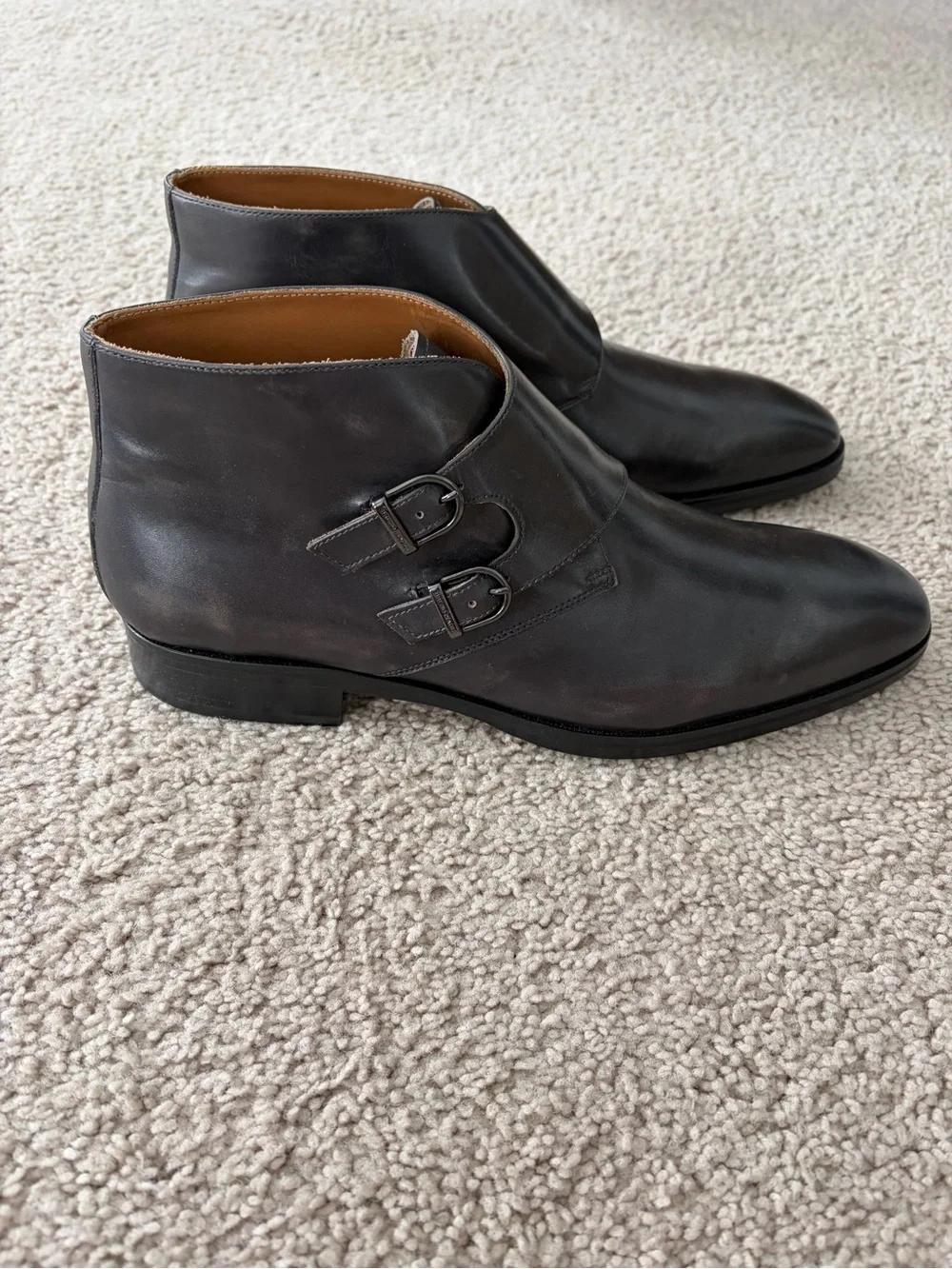 Bruno Magli Black Double Monk Strap Leather Boots Size 11 EUC